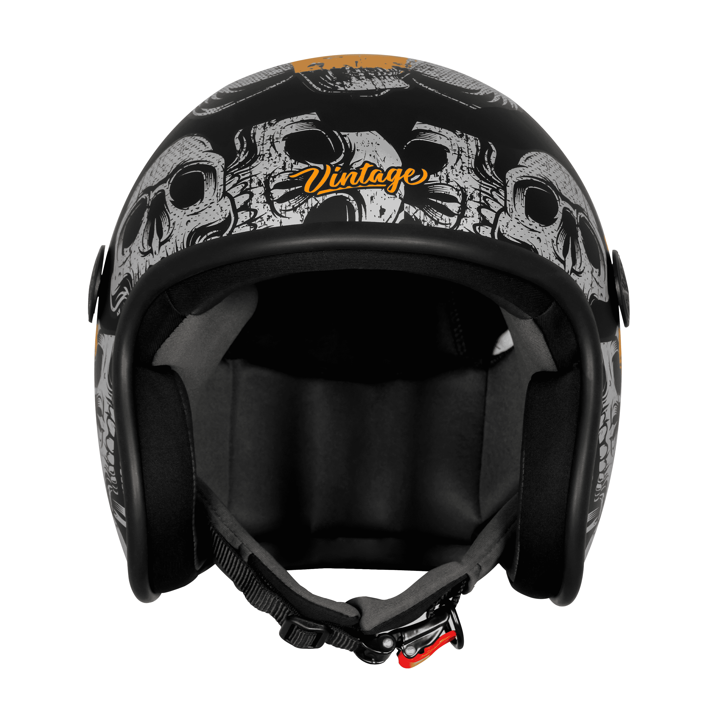 SBH-55 VINTAGE SKULL GLOSSY BLACK WITH ORANGE